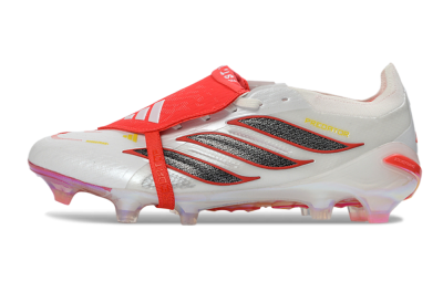 Unisex Adidas Predator 26 Elite Fold-Over Tongue FG Football Boots - White/Electric Red/Metallic Black
