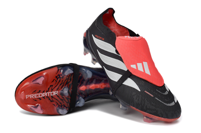 Unisex Adidas Predator 26 Elite Fold-Over Tongue FG Football Boots - Black/Crimson Red/Slate Grey