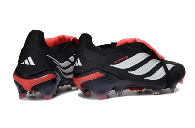 Unisex Adidas Predator 26 Elite Fold-Over Tongue FG Football Boots - Black/Crimson Red/Slate Grey
