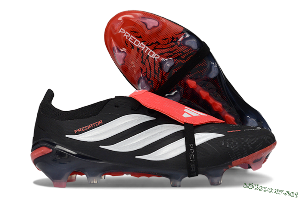 Unisex Adidas Predator 26 Elite Fold-Over Tongue FG Football Boots - Black/Crimson Red/Slate Grey 2