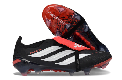 Unisex Adidas Predator 26 Elite Fold-Over Tongue FG Football Boots - Black/Crimson Red/Slate Grey
