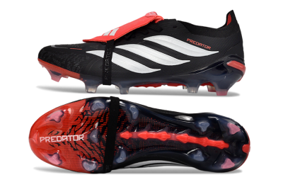 Unisex Adidas Predator 26 Elite Fold-Over Tongue FG Football Boots - Black/Crimson Red/Slate Grey
