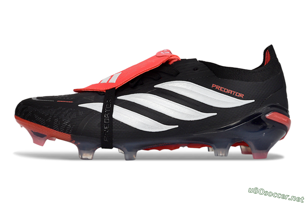 Unisex Adidas Predator 26 Elite Fold-Over Tongue FG Football Boots - Black/Crimson Red/Slate Grey 0