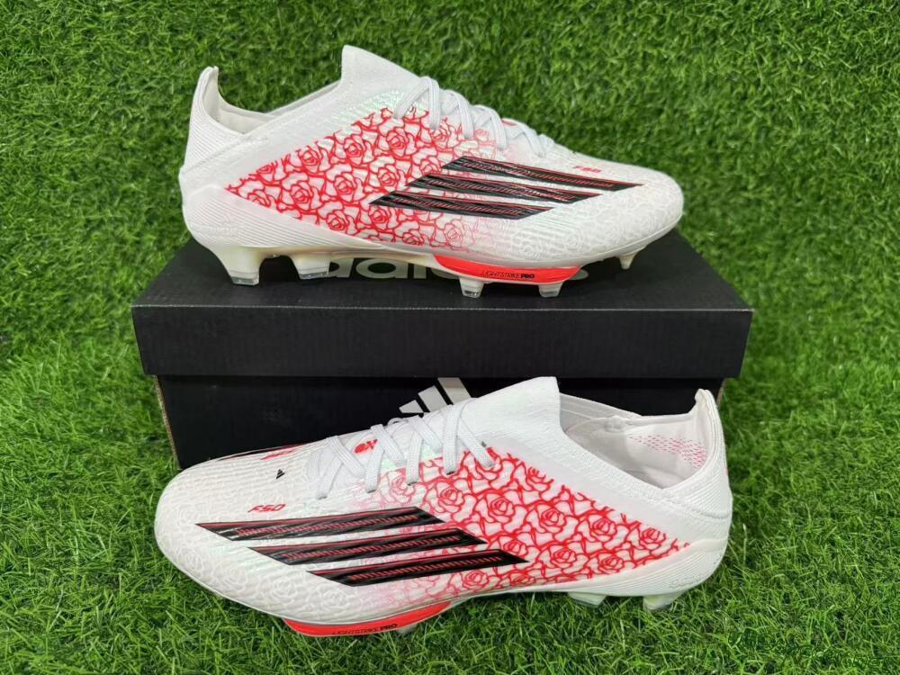 Unisex Adidas F50+ Elite Lightstrike Pro FG Football Boots - White/Crimson Red/Black 9