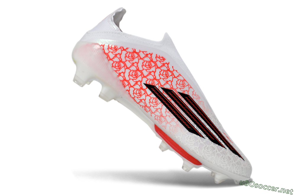Unisex Adidas F50+ Elite Lightstrike Pro Laceless FG Football Boots - White/Scarlet Glow/Black Burst 5