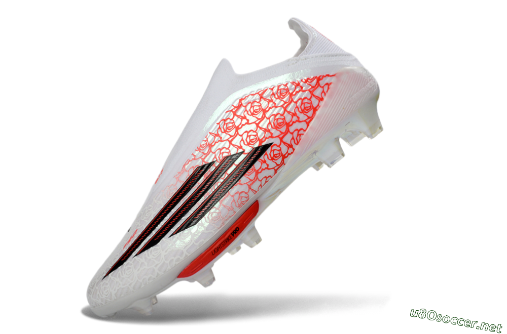 Unisex Adidas F50+ Elite Lightstrike Pro Laceless FG Football Boots - White/Scarlet Glow/Black Burst 6