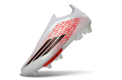 Unisex Adidas F50+ Elite Lightstrike Pro Laceless FG Football Boots - White/Scarlet Glow/Black Burst