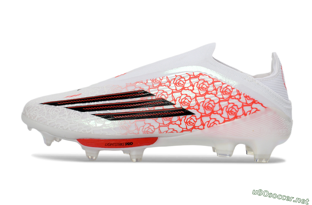 Unisex Adidas F50+ Elite Lightstrike Pro Laceless FG Football Boots - White/Scarlet Glow/Black Burst 0