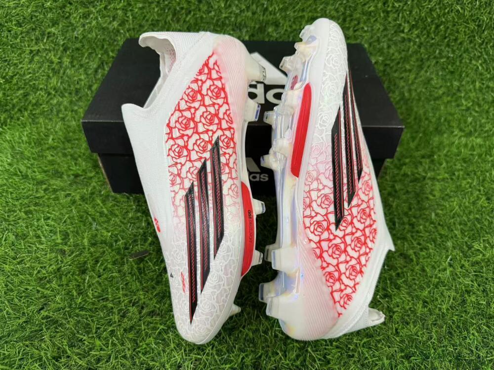 Unisex Adidas F50+ Elite Lightstrike Pro Laceless FG Football Boots - White/Scarlet Glow/Black Burst