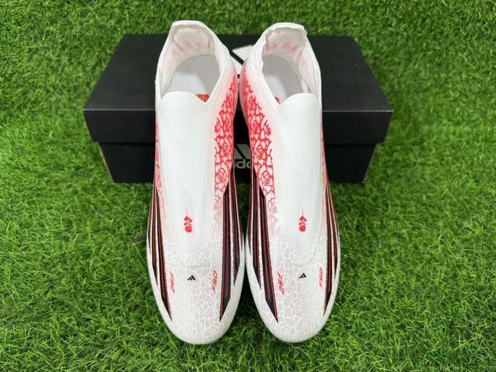 Unisex Adidas F50+ Elite Lightstrike Pro Laceless FG Football Boots - White/Scarlet Glow/Black Burst