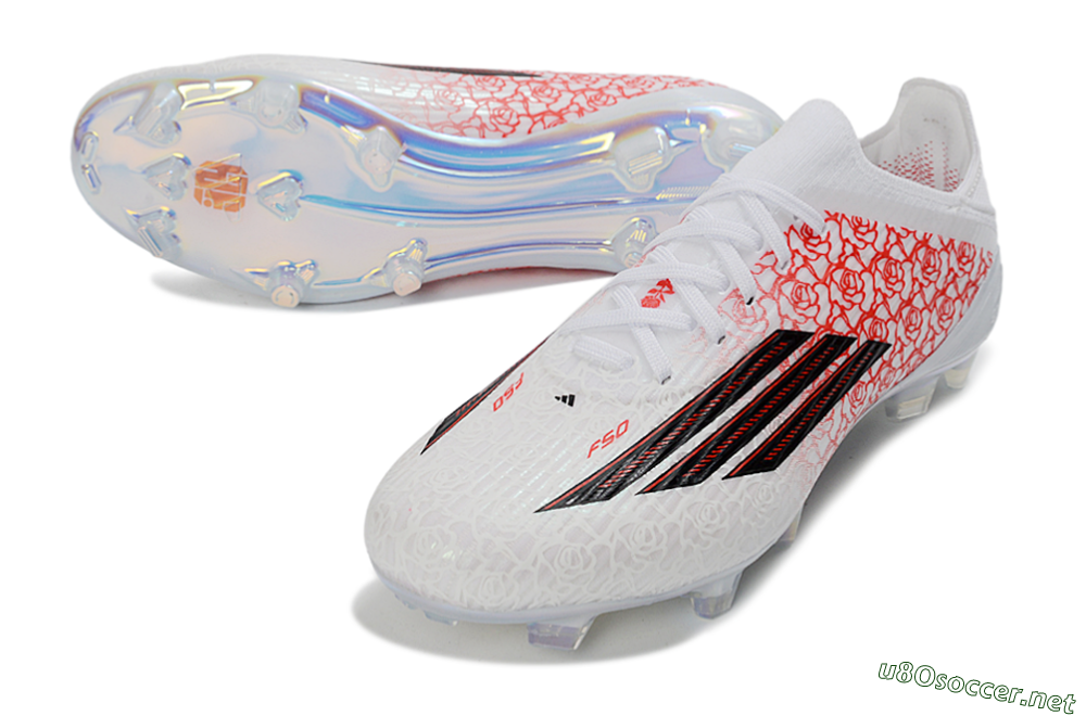 Unisex Adidas F50 Elite Laceless FG Football Boots - White/Crimson Petals/Crystal Sole 3