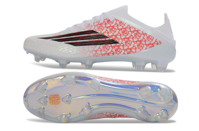 Unisex Adidas F50 Elite Laceless FG Football Boots - White/Crimson Petals/Crystal Sole