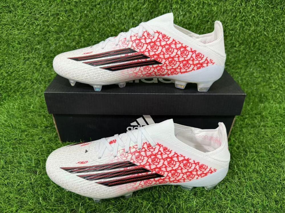 Unisex Adidas F50 Elite Laceless FG Football Boots - White/Crimson Petals/Crystal Sole