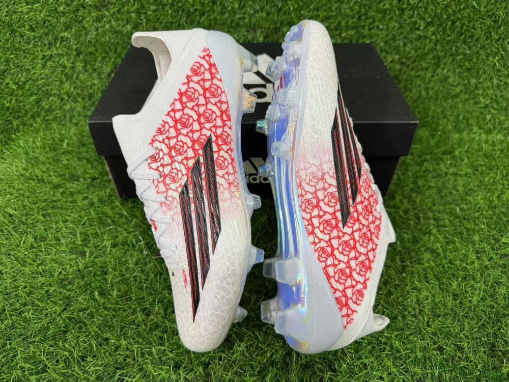 Unisex Adidas F50 Elite Laceless FG Football Boots - White/Crimson Petals/Crystal Sole