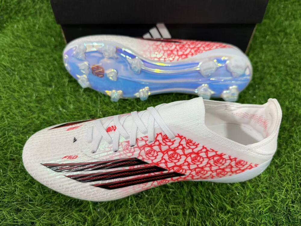 Unisex Adidas F50 Elite Laceless FG Football Boots - White/Crimson Petals/Crystal Sole