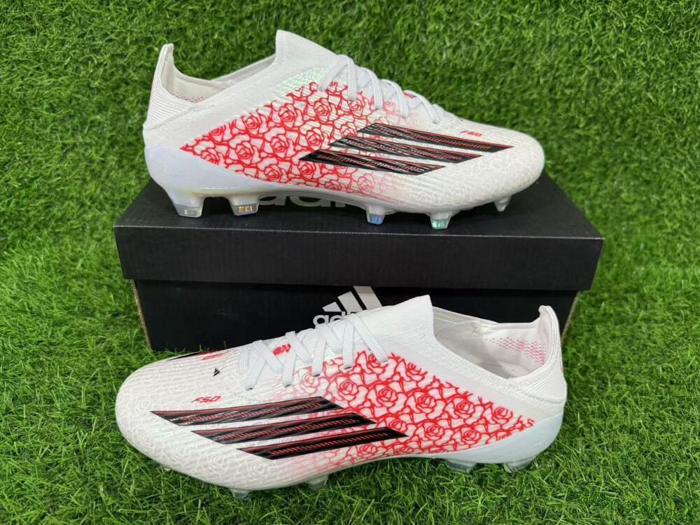 Unisex Adidas F50 Elite Laceless FG Football Boots - White/Crimson Petals/Crystal Sole