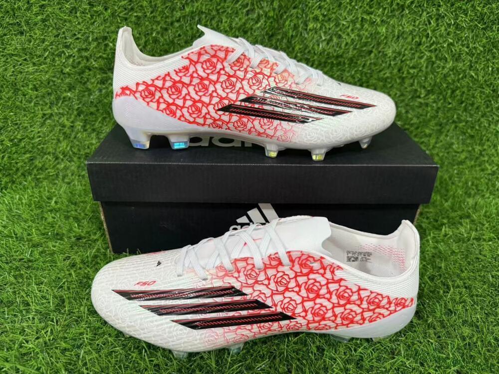 Unisex Adidas F50 Elite FG Football Boots - White/Fiery Coral/Black