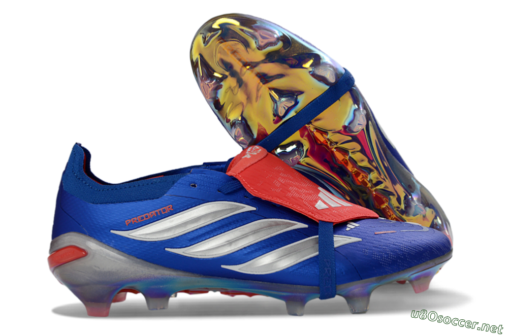 Unisex Adidas Predator 26 Elite Fold-Over Tongue FG Football Boots - Blue/Vibrant Blue/Fiery Red 2