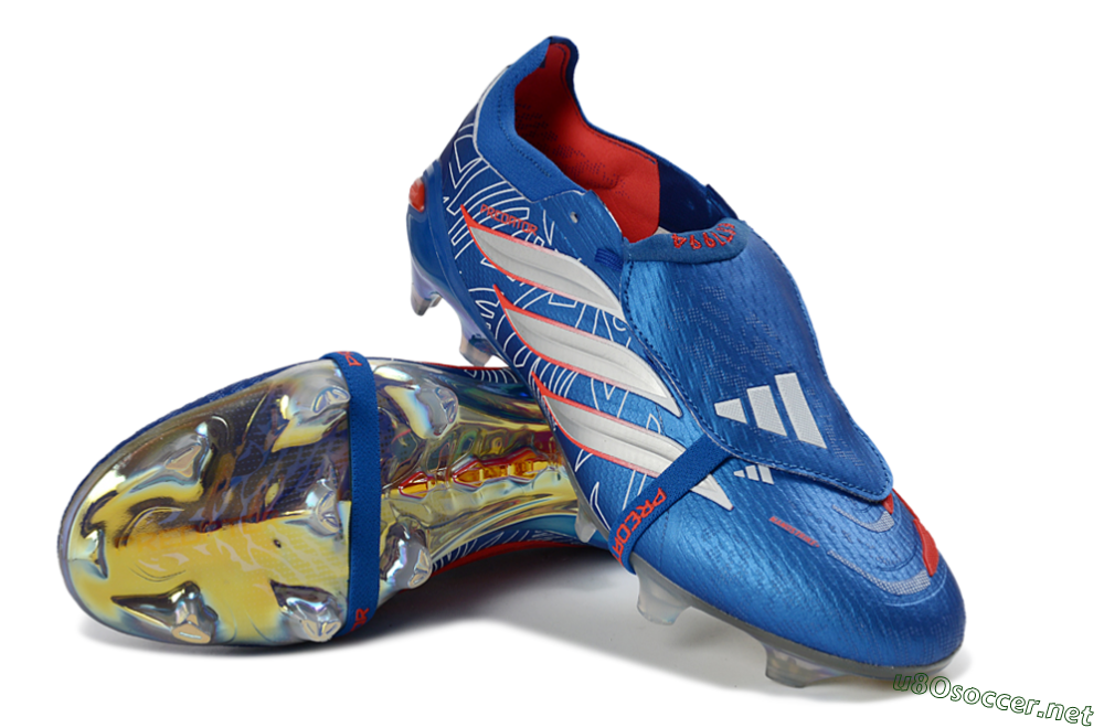 Unisex Adidas Predator 26 Elite Fold-Over Tongue FG Football Boots - Blue/Vibrant Blue/Fiery Red 3