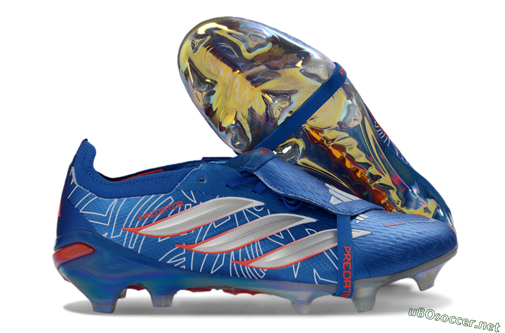 Unisex Adidas Predator 26 Elite Fold-Over Tongue FG Football Boots - Blue/Vibrant Blue/Fiery Red 2