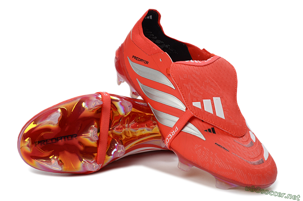 Men's Adidas Predator 26 Elite Fold-Over Tongue FG Football Boots - Red/Fiery Crimson/Metallic Silver 3