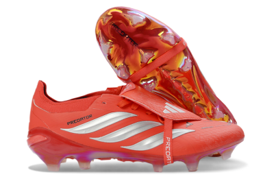 Men's Adidas Predator 26 Elite Fold-Over Tongue FG Football Boots - Red/Fiery Crimson/Metallic Silver
