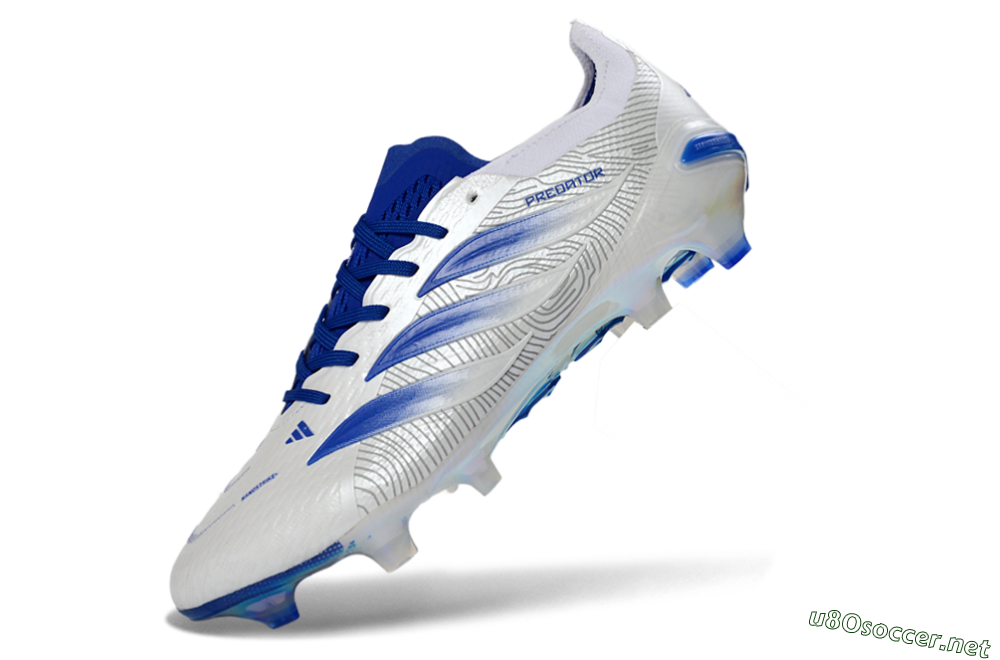 Men's Adidas Predator 26 Elite FG Football Boots - White/Blue Burst/Iridescent Shine 5
