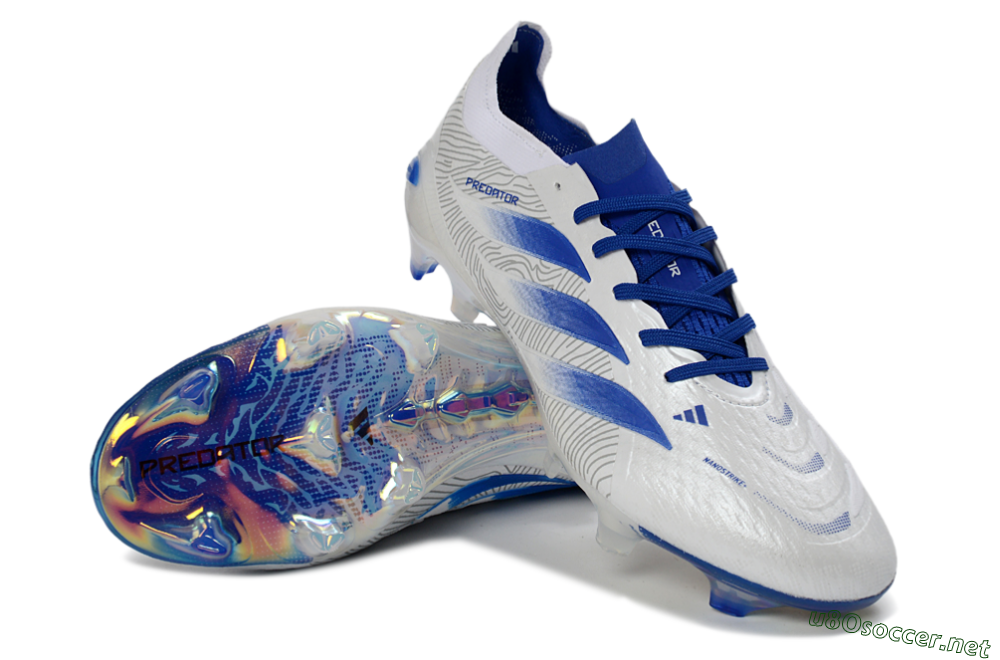 Men's Adidas Predator 26 Elite FG Football Boots - White/Blue Burst/Iridescent Shine 3