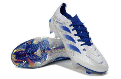 Men's Adidas Predator 26 Elite FG Football Boots - White/Blue Burst/Iridescent Shine