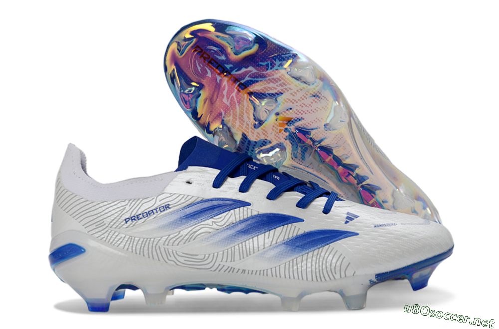 Men's Adidas Predator 26 Elite FG Football Boots - White/Blue Burst/Iridescent Shine 2