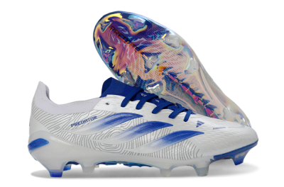 Men's Adidas Predator 26 Elite FG Football Boots - White/Blue Burst/Iridescent Shine