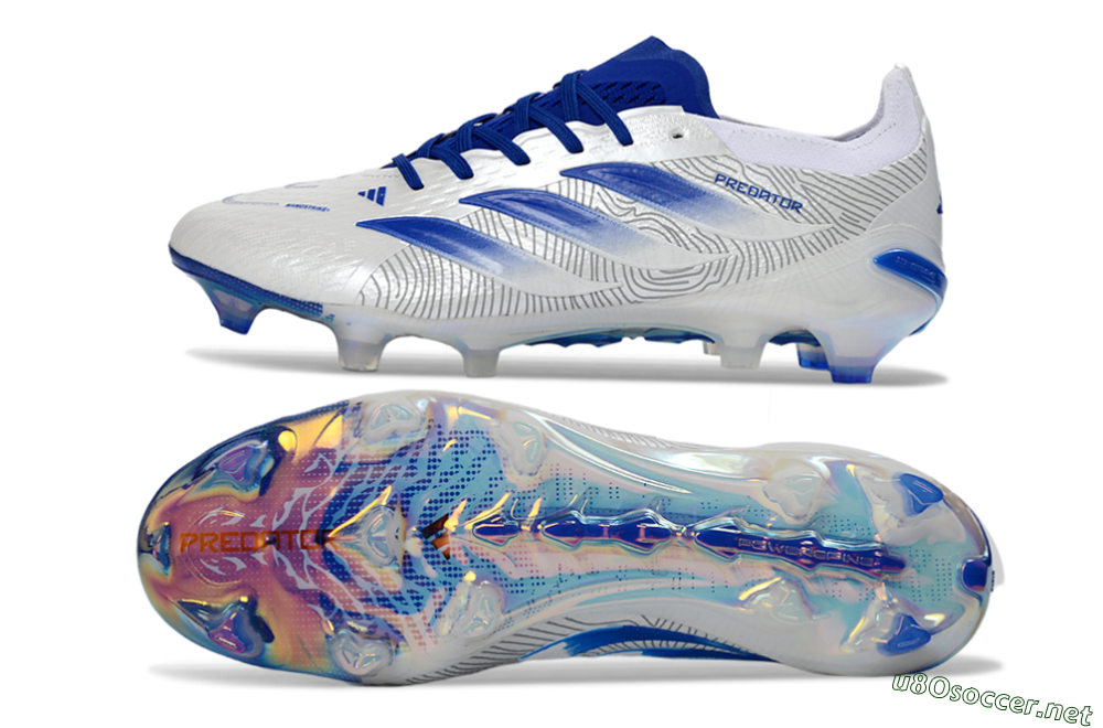 Men's Adidas Predator 26 Elite FG Football Boots - White/Blue Burst/Iridescent Shine 1