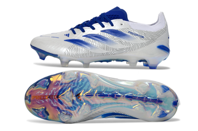 Men's Adidas Predator 26 Elite FG Football Boots - White/Blue Burst/Iridescent Shine