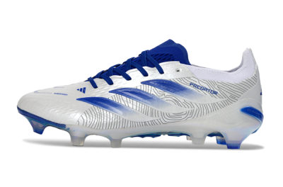 Men's Adidas Predator 26 Elite FG Football Boots - White/Blue Burst/Iridescent Shine