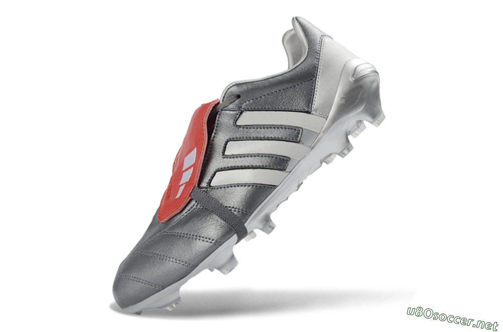 Men's Adidas Predator 26 Elite Fold-Over Tongue FG Football Boots - Gray/Metallic Silver/Crimson Red 4