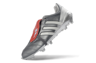 Men's Adidas Predator 26 Elite Fold-Over Tongue FG Football Boots - Gray/Metallic Silver/Crimson Red