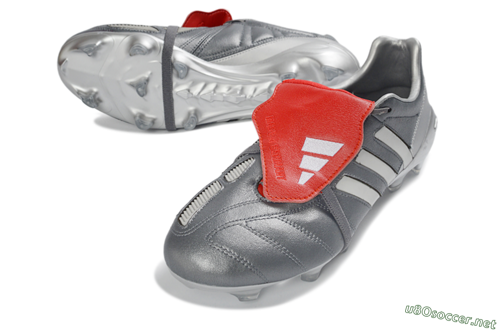 Men's Adidas Predator 26 Elite Fold-Over Tongue FG Football Boots - Gray/Metallic Silver/Crimson Red 3