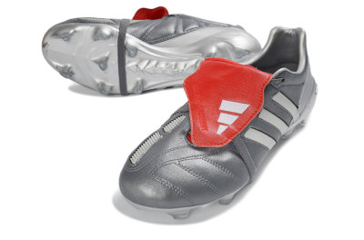 Men's Adidas Predator 26 Elite Fold-Over Tongue FG Football Boots - Gray/Metallic Silver/Crimson Red