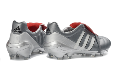 Men's Adidas Predator 26 Elite Fold-Over Tongue FG Football Boots - Gray/Metallic Silver/Crimson Red