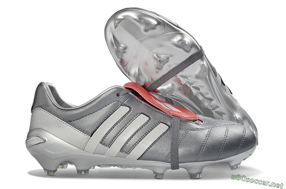 Men's Adidas Predator 26 Elite Fold-Over Tongue FG Football Boots - Gray/Metallic Silver/Crimson Red 2