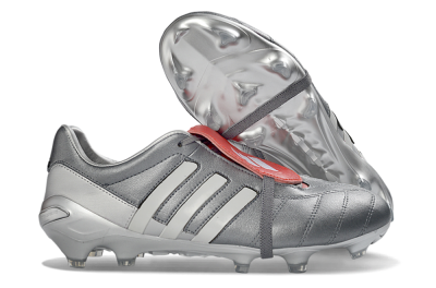 Men's Adidas Predator 26 Elite Fold-Over Tongue FG Football Boots - Gray/Metallic Silver/Crimson Red