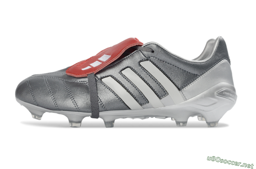 Men's Adidas Predator 26 Elite Fold-Over Tongue FG Football Boots - Gray/Metallic Silver/Crimson Red 0