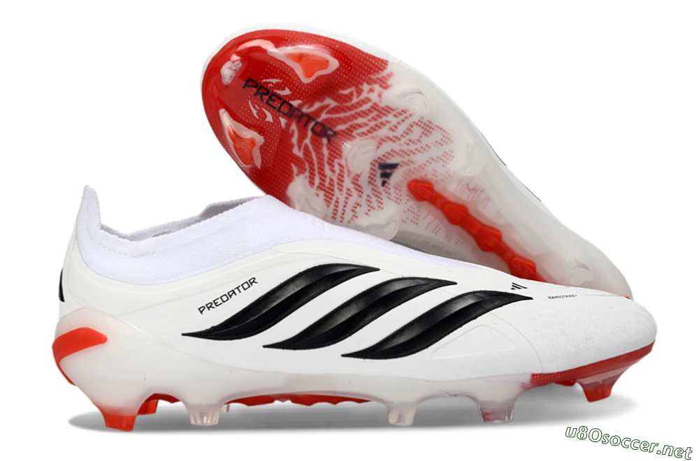 Men's Adidas Predator 26 Elite Laceless FG Football Boots - White/Solar Red/Black 2
