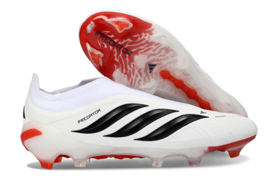 Men's Adidas Predator 26 Elite Laceless FG Football Boots - White/Solar Red/Black
