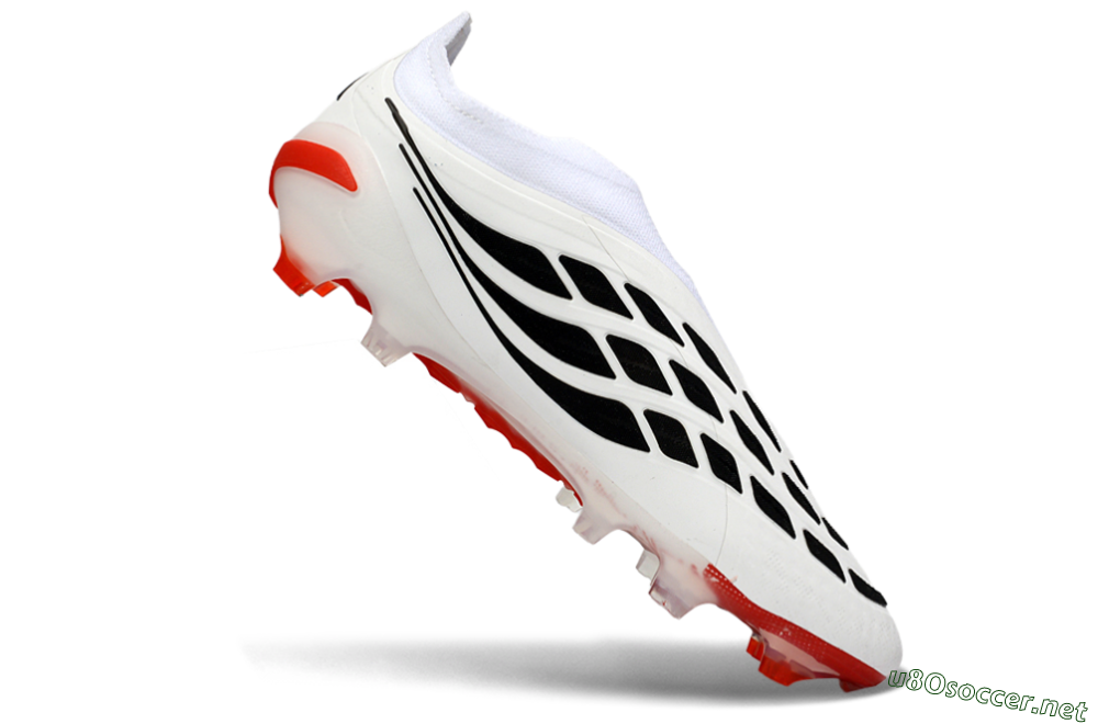 Men's Adidas Predator 26 Elite Laceless FG Football Boots - White/Solar Red/Black 4