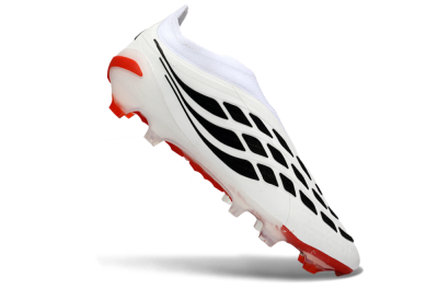 Men's Adidas Predator 26 Elite Laceless FG Football Boots - White/Solar Red/Black