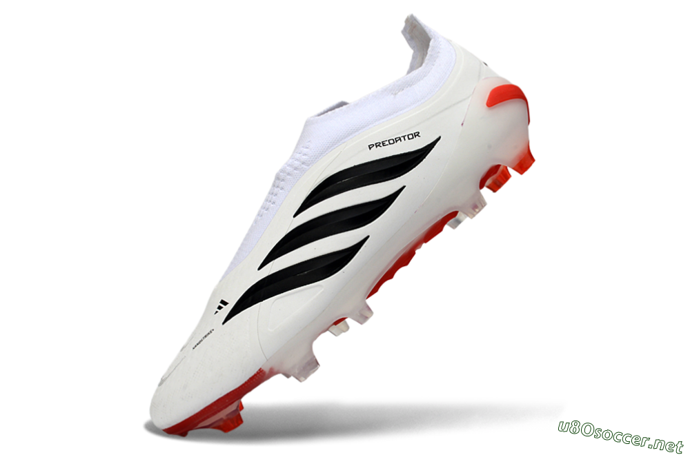 Men's Adidas Predator 26 Elite Laceless FG Football Boots - White/Solar Red/Black 5