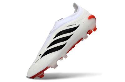 Men's Adidas Predator 26 Elite Laceless FG Football Boots - White/Solar Red/Black