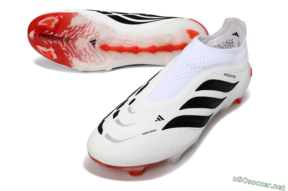 Men's Adidas Predator 26 Elite Laceless FG Football Boots - White/Solar Red/Black 3