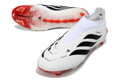Men's Adidas Predator 26 Elite Laceless FG Football Boots - White/Solar Red/Black